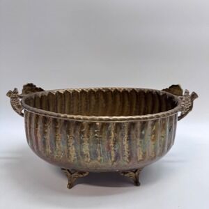 GATCO Solid Brass Footed Bowl Hammered Fluted Grape Handle Centerpiece India